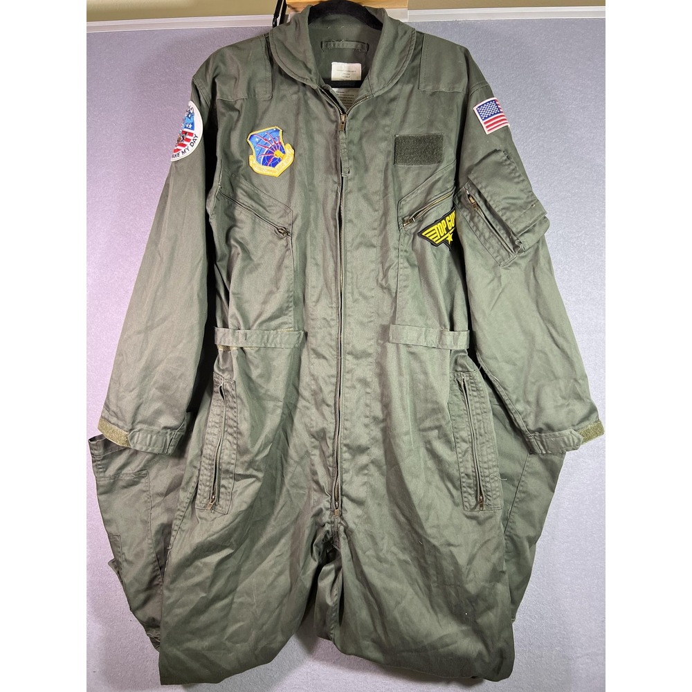 TRU-SPEC CWU 27/P Flight Suit Coveralls Mens Large Regular Green Top Gun Patches